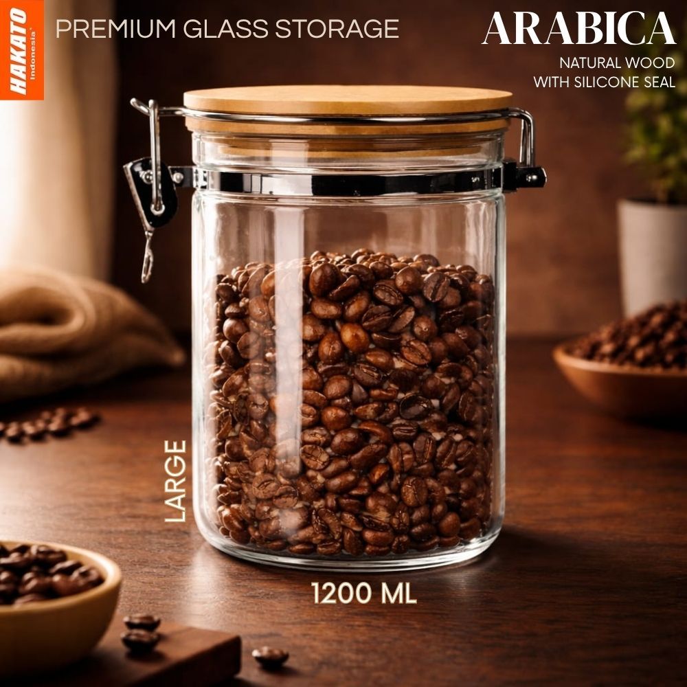 Toples Kaca Dan Tutup Kayu Dan Seal Toples Kopi Gula Teh Coffee Canister Glass Storage Toples Biji K