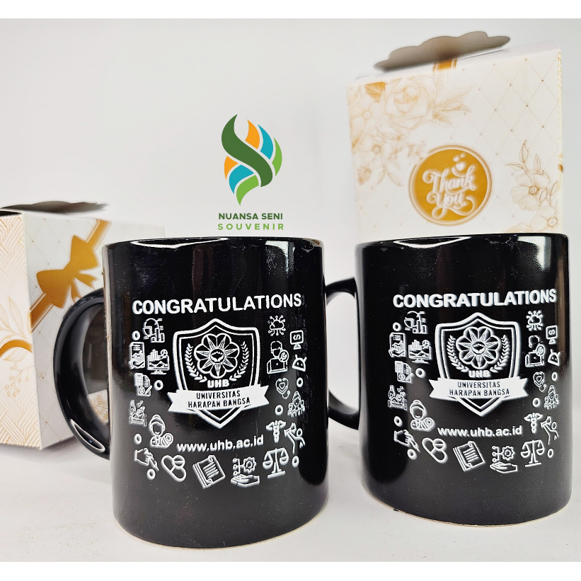 Souvenir Mug NK Keramik Warna Hitam Gelas Kopi Porselen Tumbler Minum Gagang Gelas Keramik Sablon