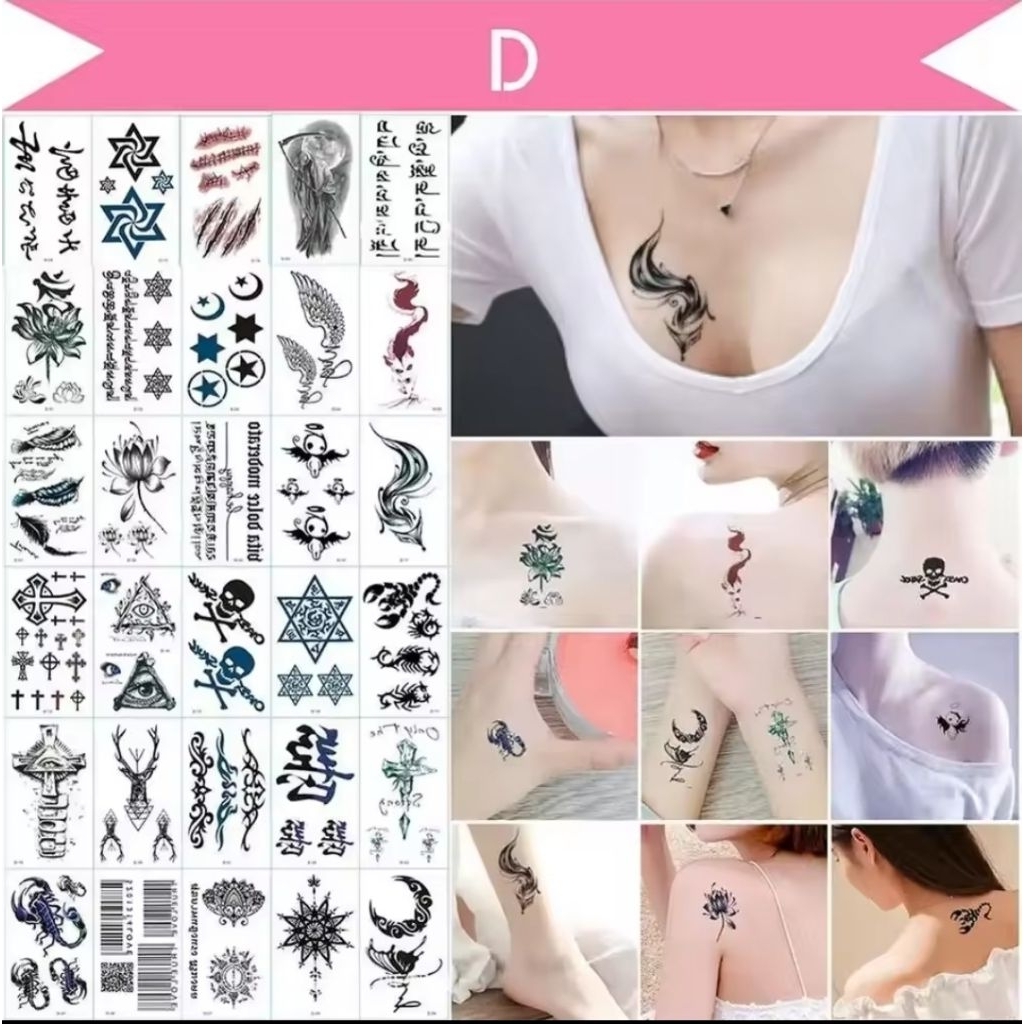 [10Pcs Gambar] Tatto Temporary Tato Temporer Seri D Kecil Simboll/Kalajengking/bunga/Hewan/Burung