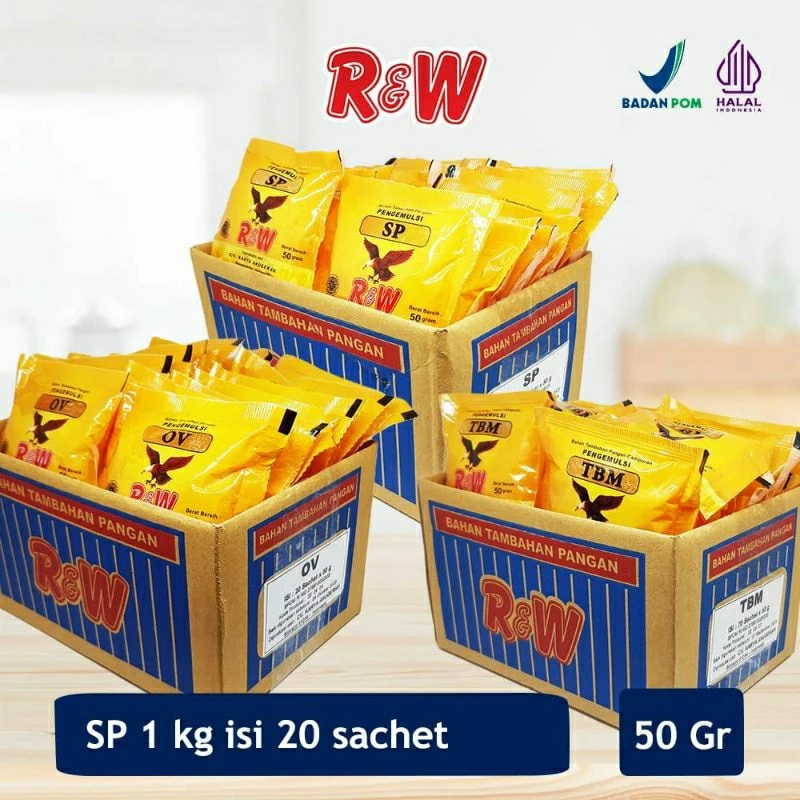 Emulsifier SP Ovalet TBM Pelembut Pengembang Kue Roti Rajawali R&W RW 1 Kg Dus Dos 50 gr isi 20 sach