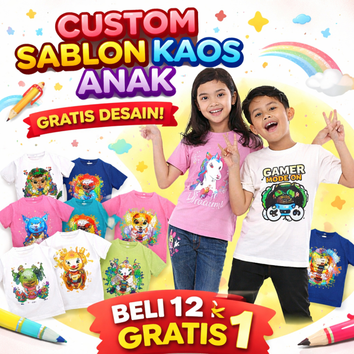 Sablon Kaos Anak Custom – Kaos Anak Lucu Bisa Nama Sendiri – Gratis Desain
