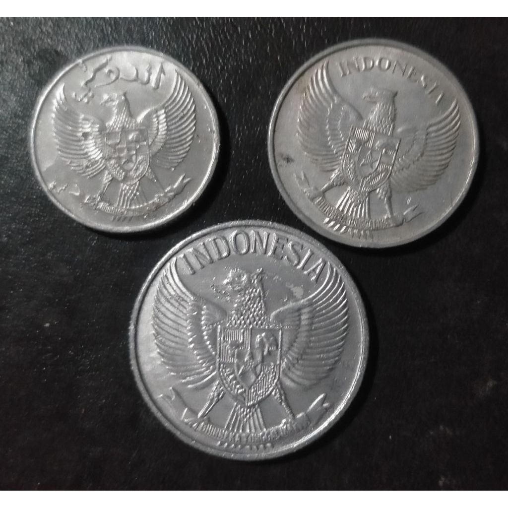 3 keping koin Garuda 10 sen 25 sen 50 sen