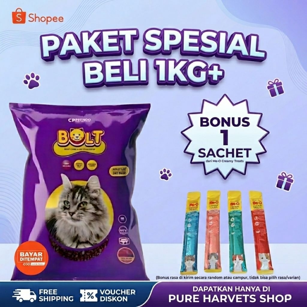 Bolt Makanan Kucing Dewasa Repack 500g 800g 1kg 2kg 5kg - Rasa Tuna Cat Food Adult Murah
