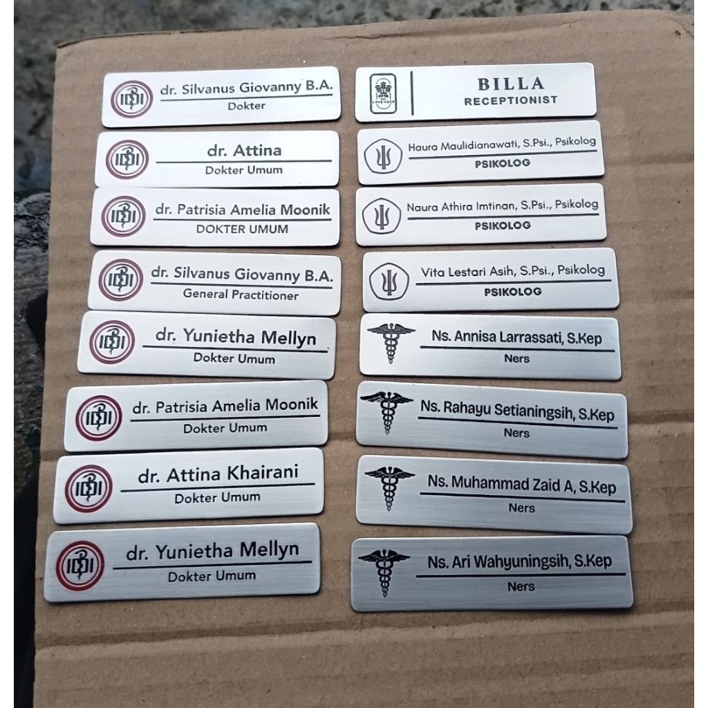 Name tag/papan nama dada CUSTOM Dokter IDI stainless