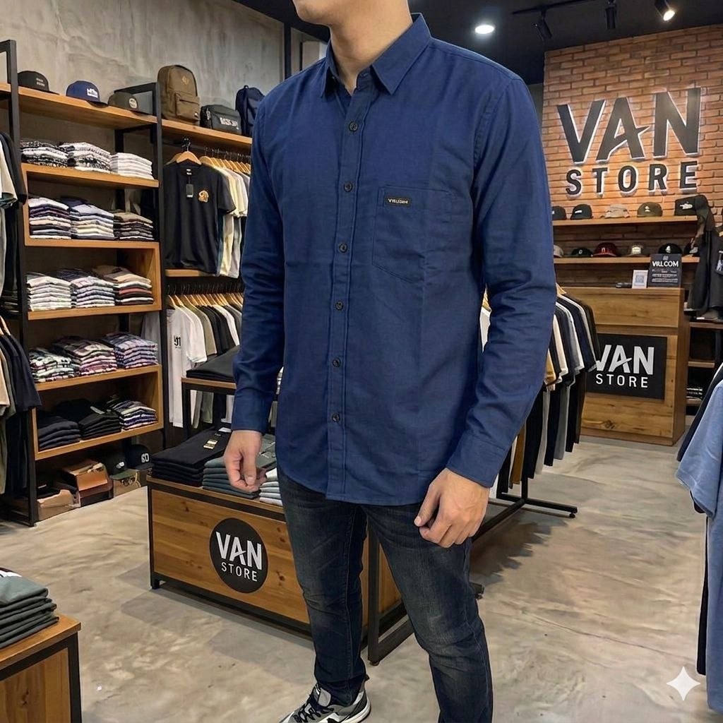 Kemeja Polos Navy / Biru Kerah Formal Super Premium 100% Pria dan Wanita