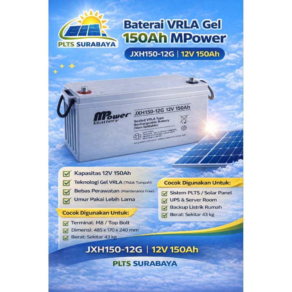 Aki Vrla Gel Mpower 12v 150ah JXH150-12