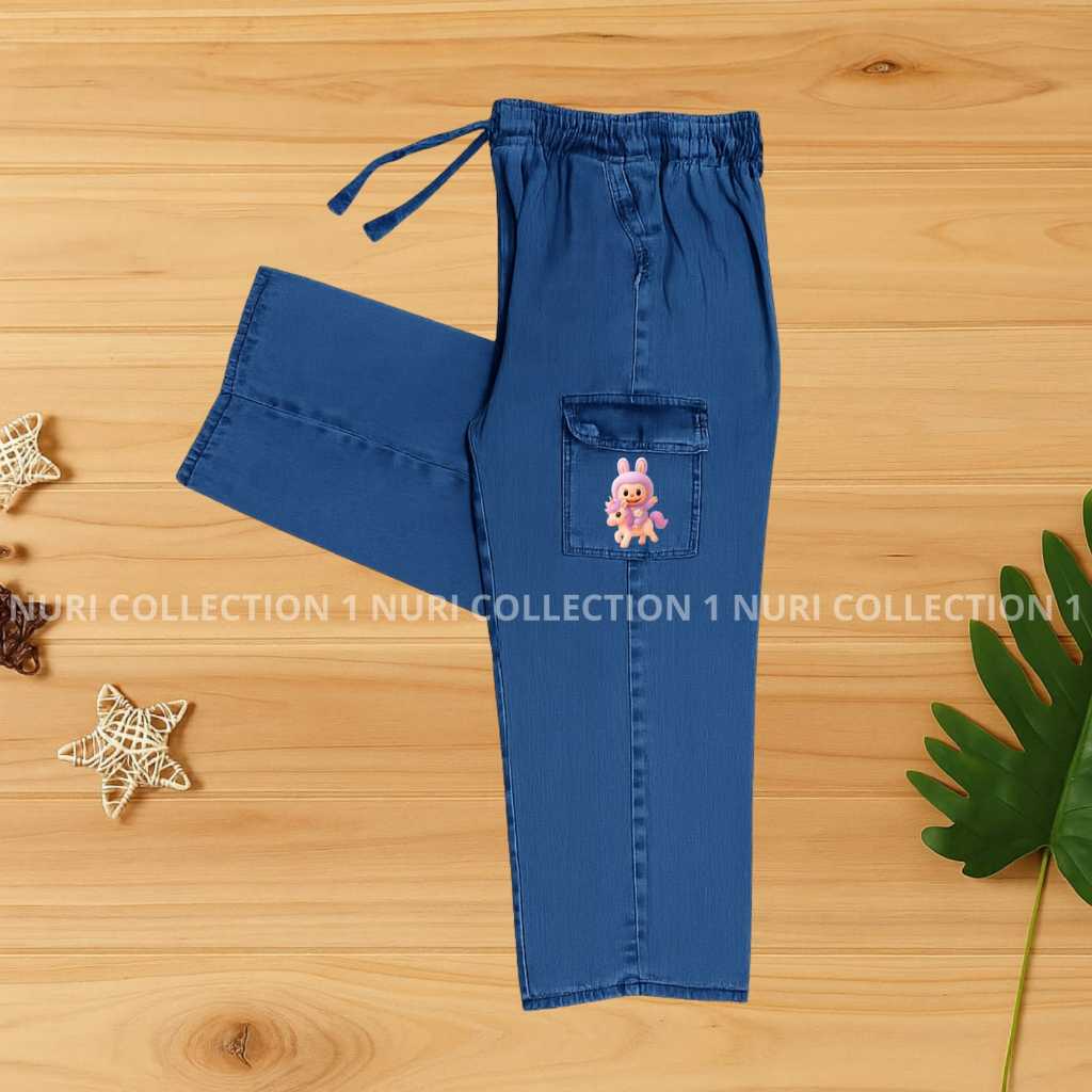 Celana Kulot Anak Sablon Labubu & Kuromi Remaja Motif Love dengan Bahan semi Jeans Lembut dan Nyaman