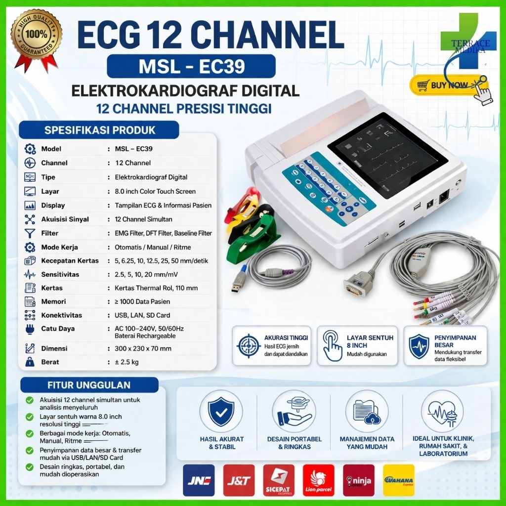 ECG 12 Channel MSL EC39 Alat EKG Digital Touchscreen Klinik /  EKG 12 Lead Digital ECG Mesin Rekam J