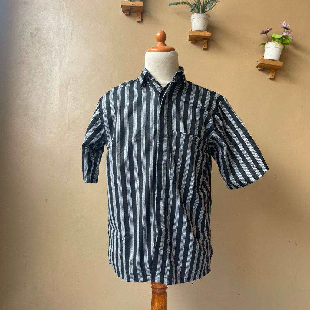 atasan kemeja baju lurik adat jawa lengan pendek dewasa pria