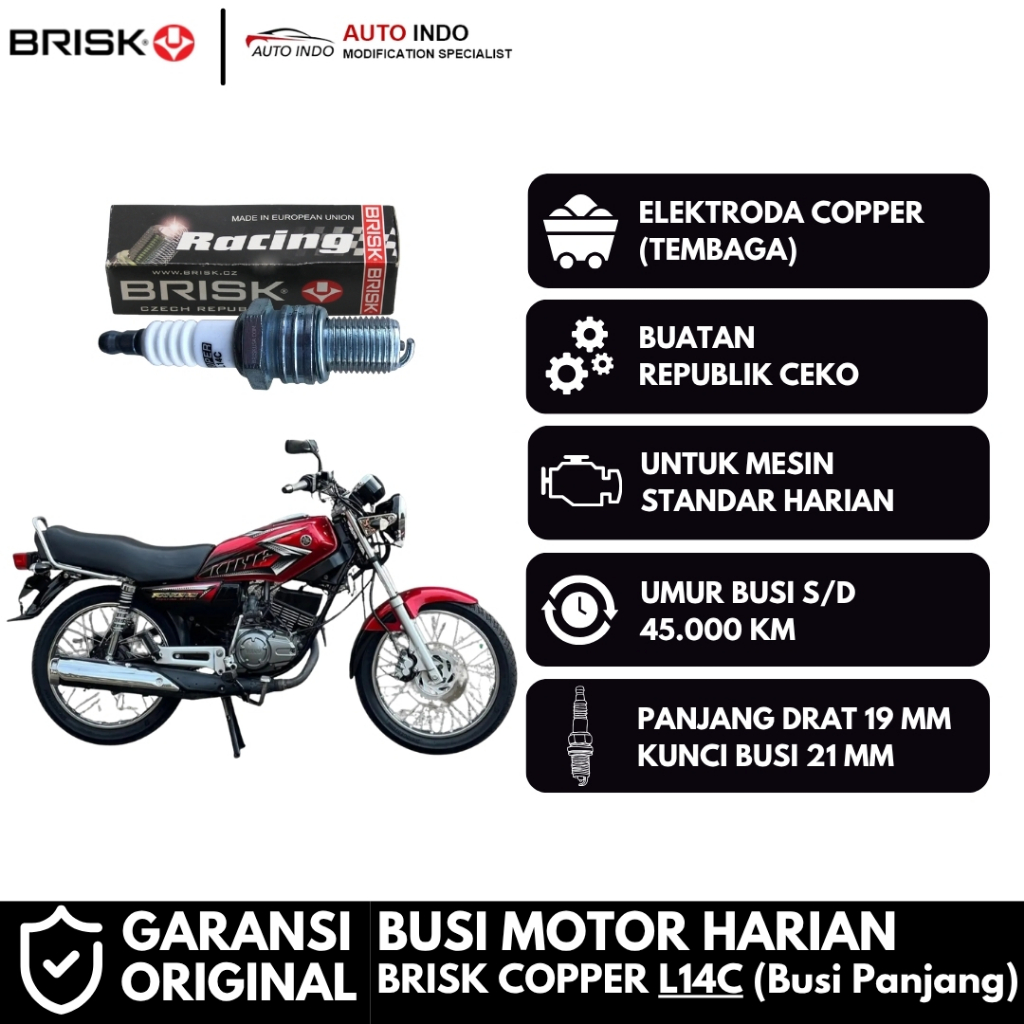 Busi Motor Brisk Copper Racing L14C untuk Yamaha Rx King - Busi Panjang - Garansi Ori BRISK