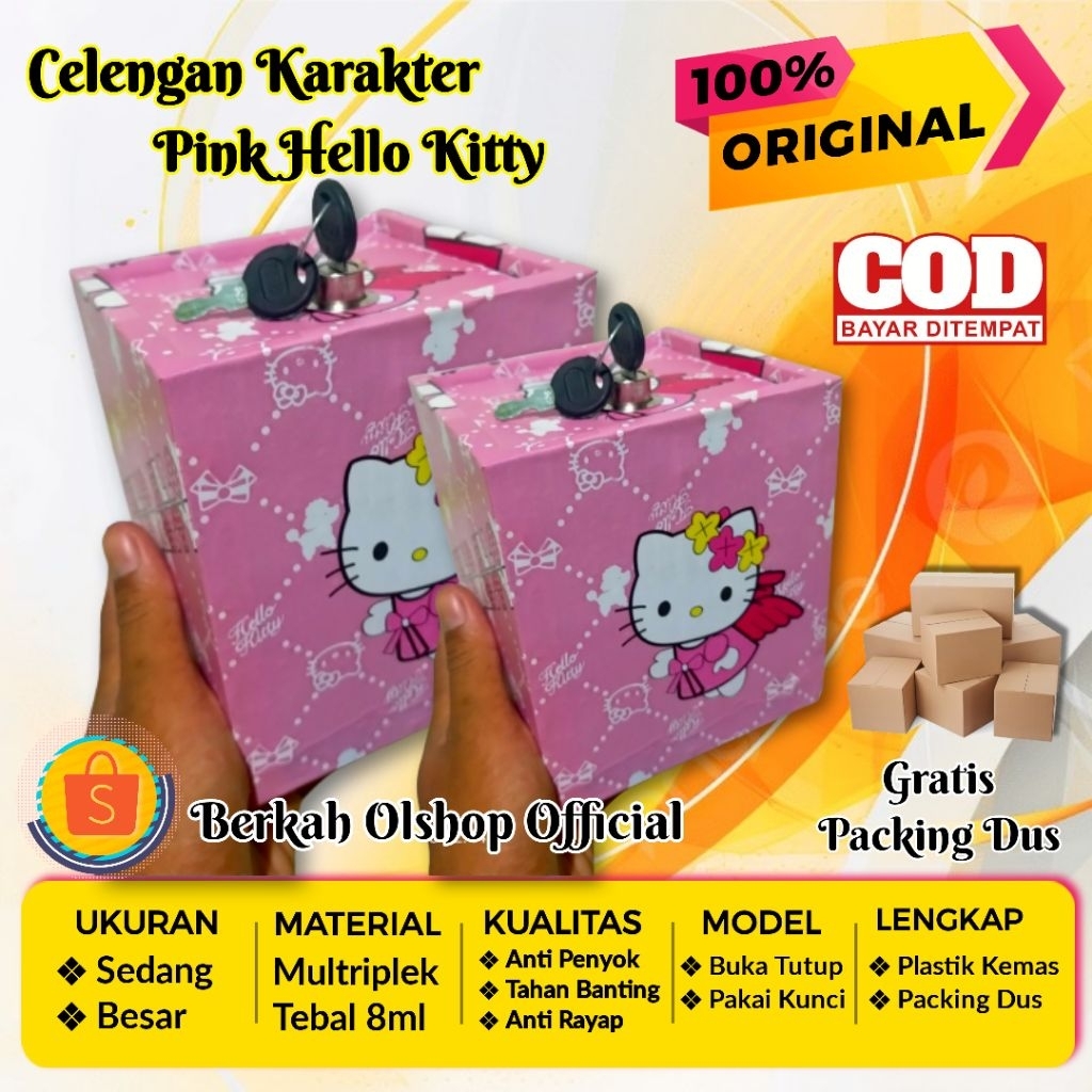 Celengan Karakter Hello Kitty - Celengan Kunci Gembok - Celengan Besar Pakai Kunci - Kado Ulang Tahu