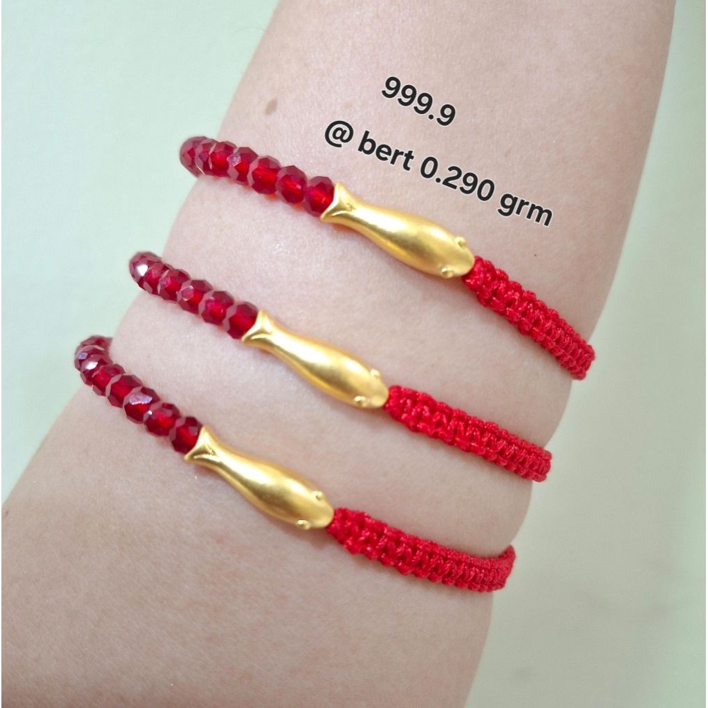 gelang tali krystal ceko charm gold / emas motif ikan 3D