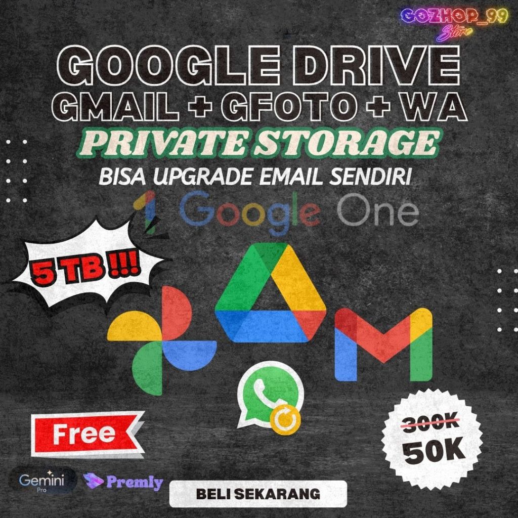 Google Drive Bonus Google Photos Gmail 5TB 5 TB Gemini PRO Anti Gravity | Garansi 18 Bulan Upgrade E