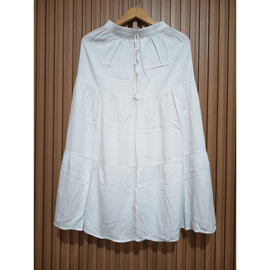 rok susun putih kemeja twill putih preloved blouse tunik rok rayon