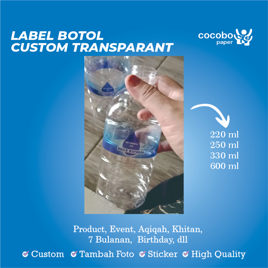 Label Botol Air Mineral Custom Desain / Label Botol Ultah / Label Botol Khitan / Label Botol 7 Buala