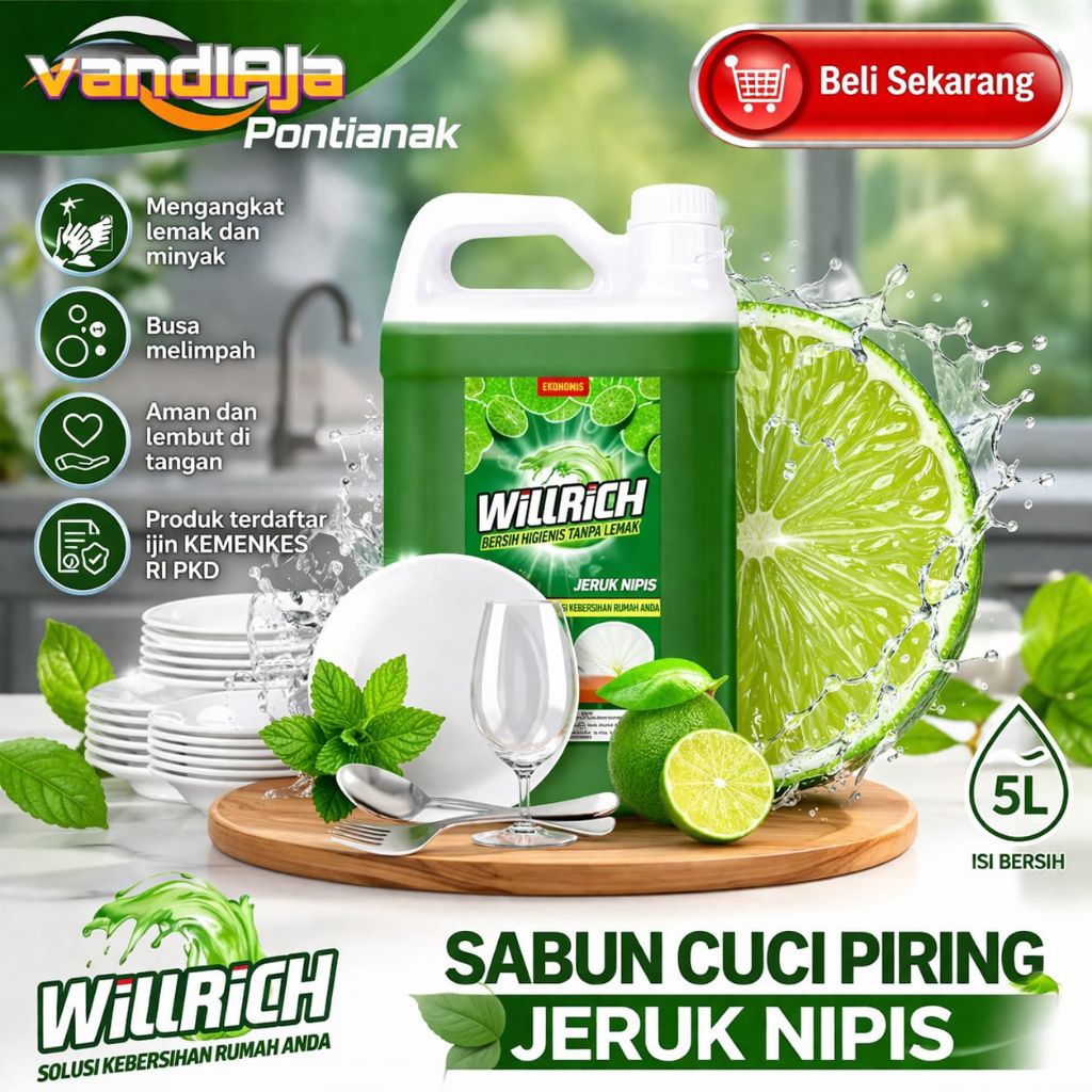 sabun cuci piring lemon apel/ jeruk nipis/ 5 liter/willrich pontianak/dishwash/sabun cuci piring jer