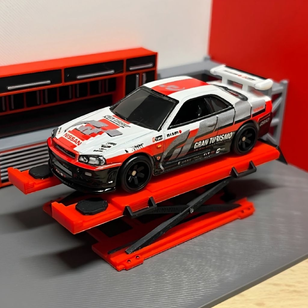 Miniatur Diorama Bengkel Mobil 1:64 Lift Hidrolik Custom Detail Tinggi