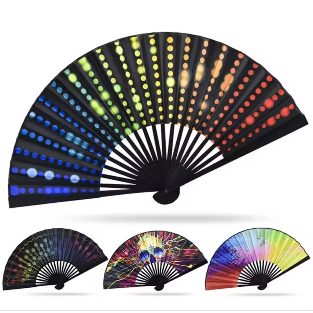 Kipas Lipat Tangan Rave Besar 33cm Hadiah Cina/Jepang Kipas Tari Musik Kipas Festival Warna-warni Gr
