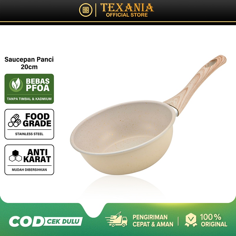 TEXANIA Panci Mie Stainless 20cm Food Grade Quality Gagang Kayu Kitchenware