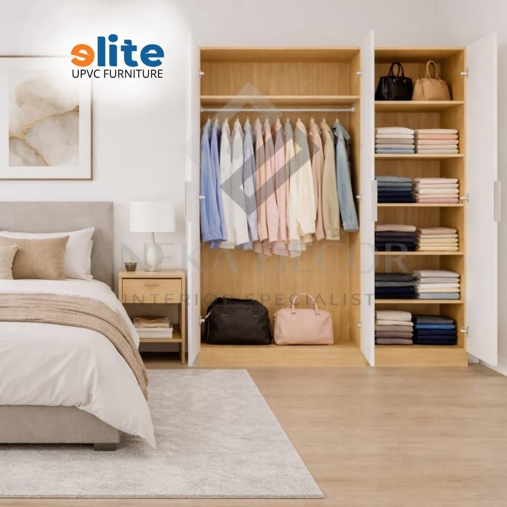 Lemari pakaian | Lemari pakaian 3 pintu | Lemari baju Elite Roma UPVC | Lemari baju hanger dan kompa