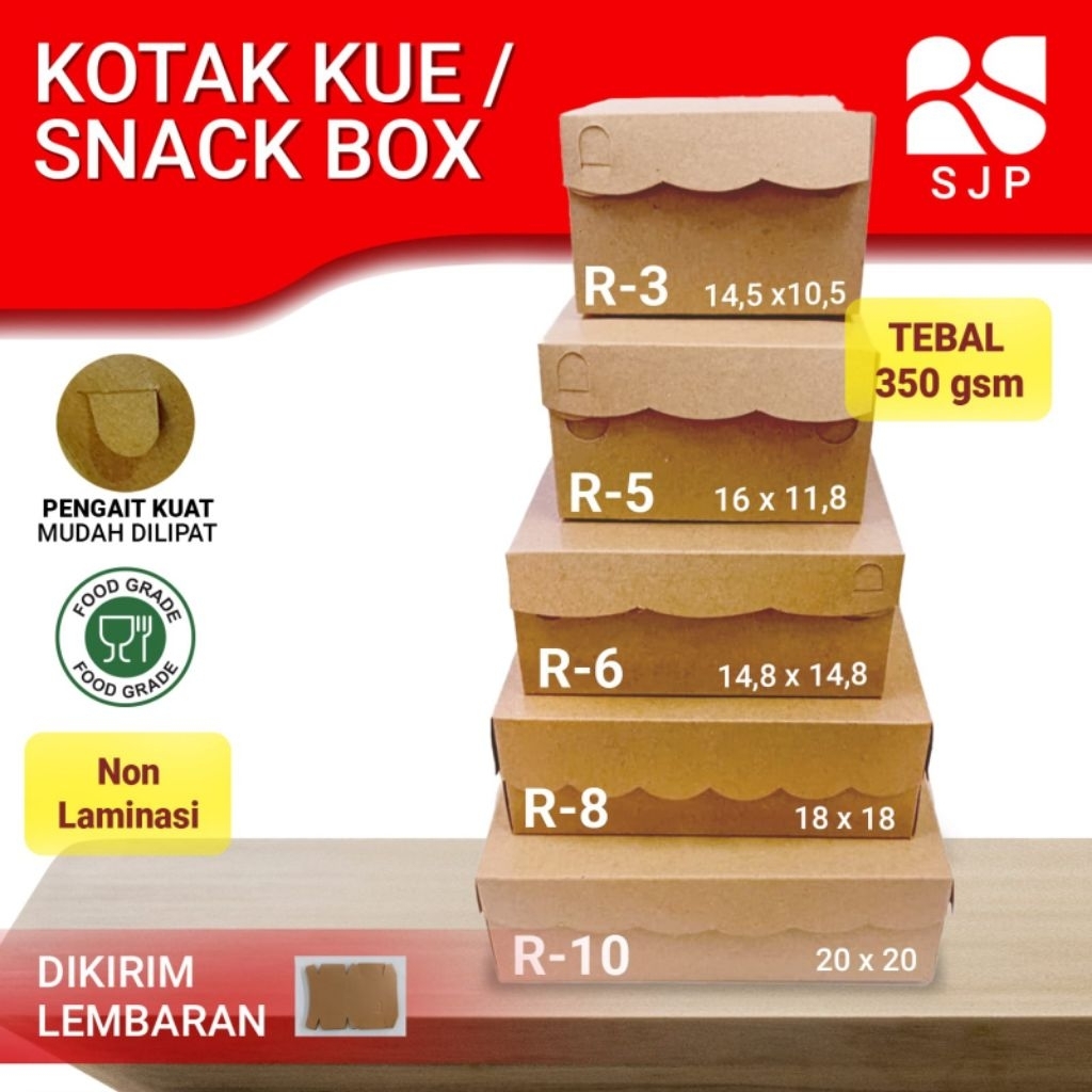 [1 pak=100pc] Kotak Kue / Snack Box Kraft R Series Tanpa Laminasi