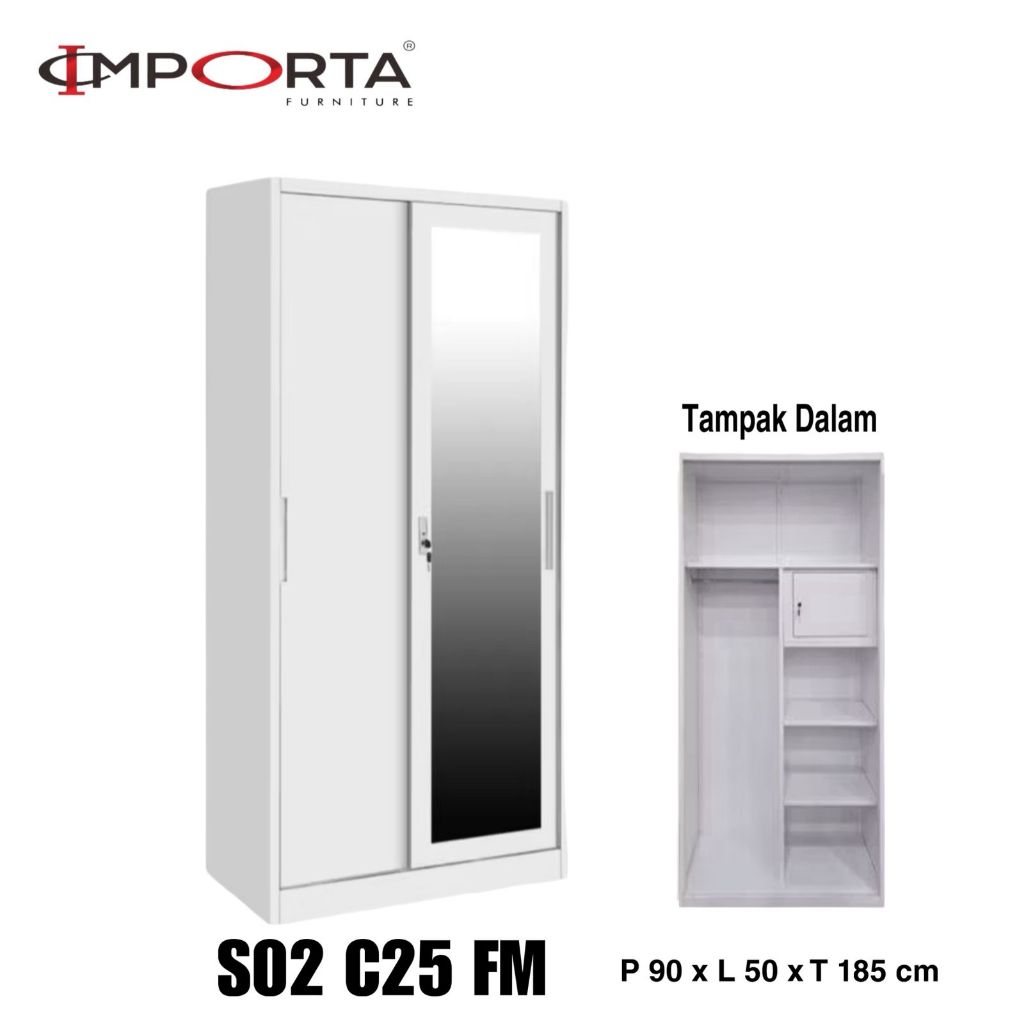 Lemari Pakaian Besi 2 Pintu Sliding Import Lemari Baju Besi