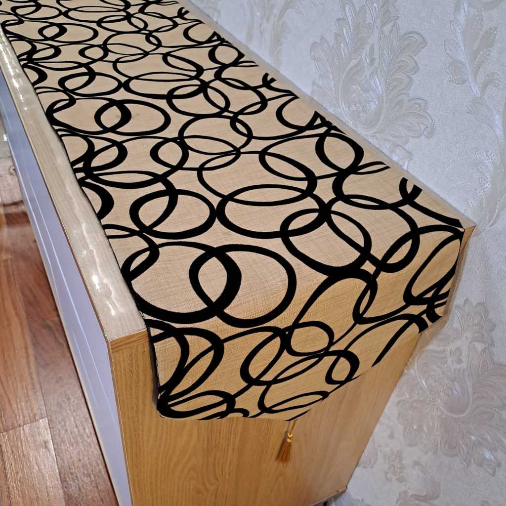 Taplak Meja Ruang Tamu Minimalis Motif Bulat Daun Panjang 140 cm
