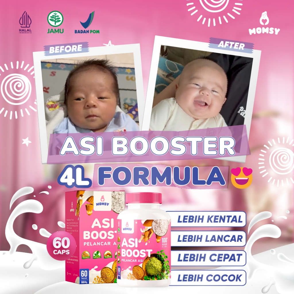 MOMSY Asi Booster 60 Caps Pelancar Asi BPOM Halal Natural Almond Moringa/Kelor Ikan Gabus Fenugreek 