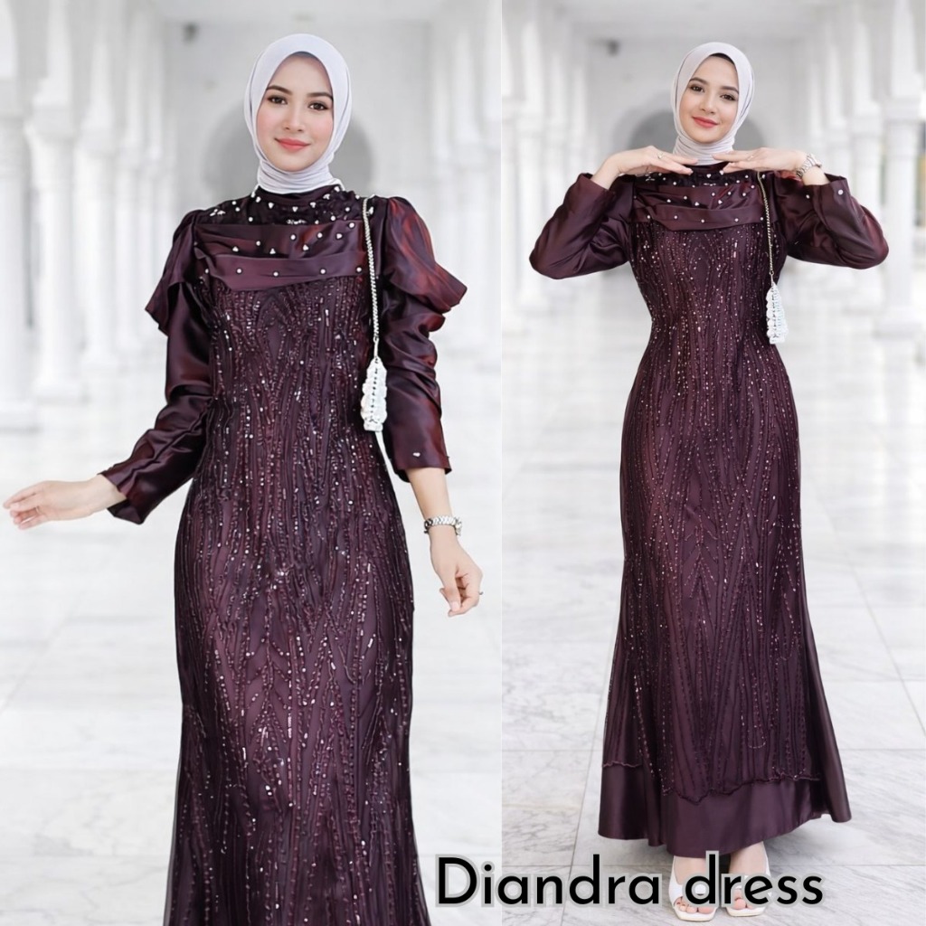 Dress Diandra Manda Kekinian Brukat Mix Satin Full Payet Dress Bridesmaid Kekinian 2026