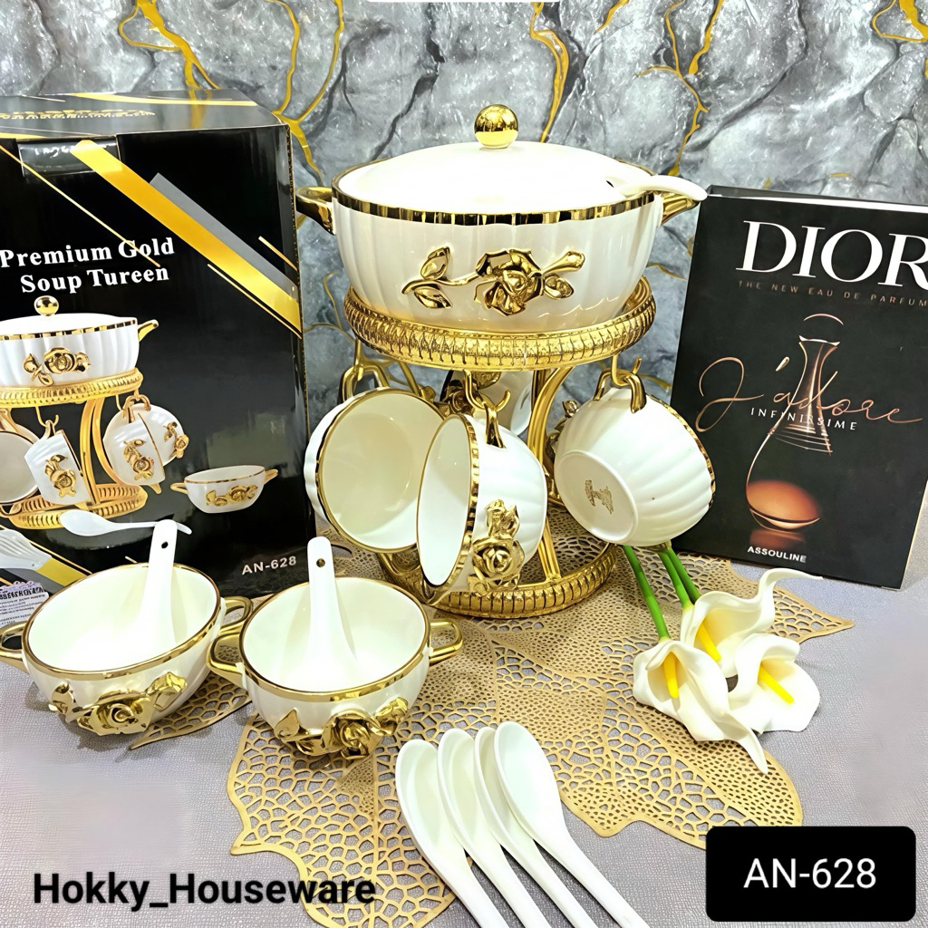 (Packing Kayu) Wadah Saji Sop Keramik Marble Fiorenza 628 / Soup Tureen
