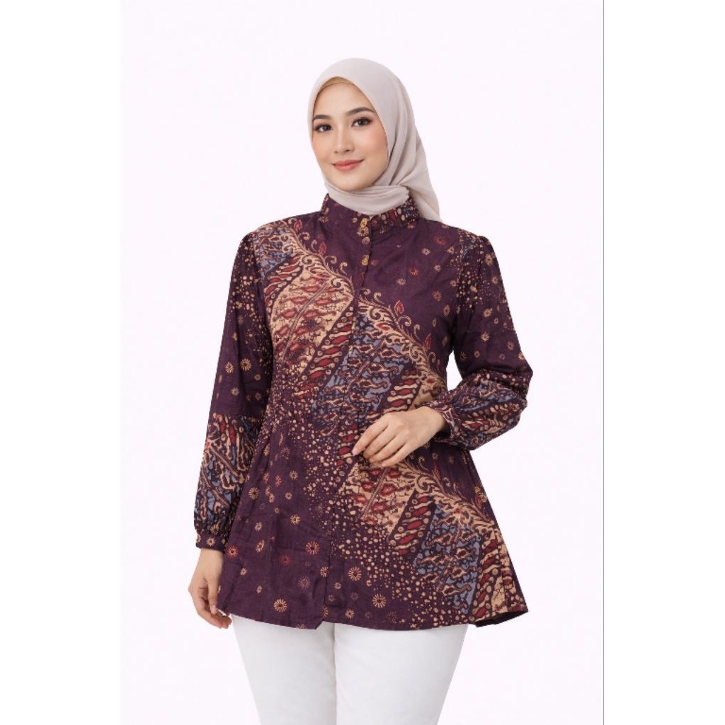 Blus Batik Wanita Lengan Panjang, Blus Batik Wanita, Kemeja Blus Batik, Batik Wanita