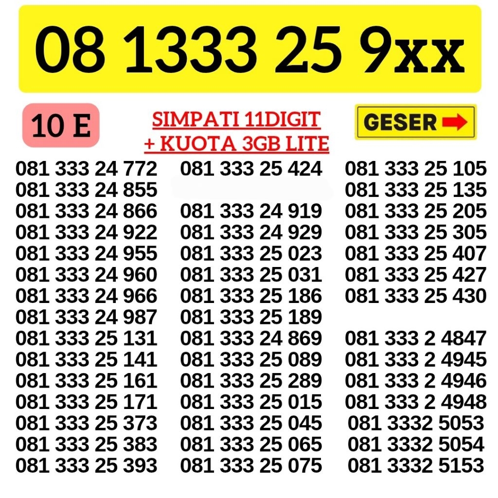 Nomor Cantik SIMPATI 11DIGIT TELKOMSEL 4G 5G 3GB Kartu Perdana Simpati Telkomsel 11digit Nocan Simpa