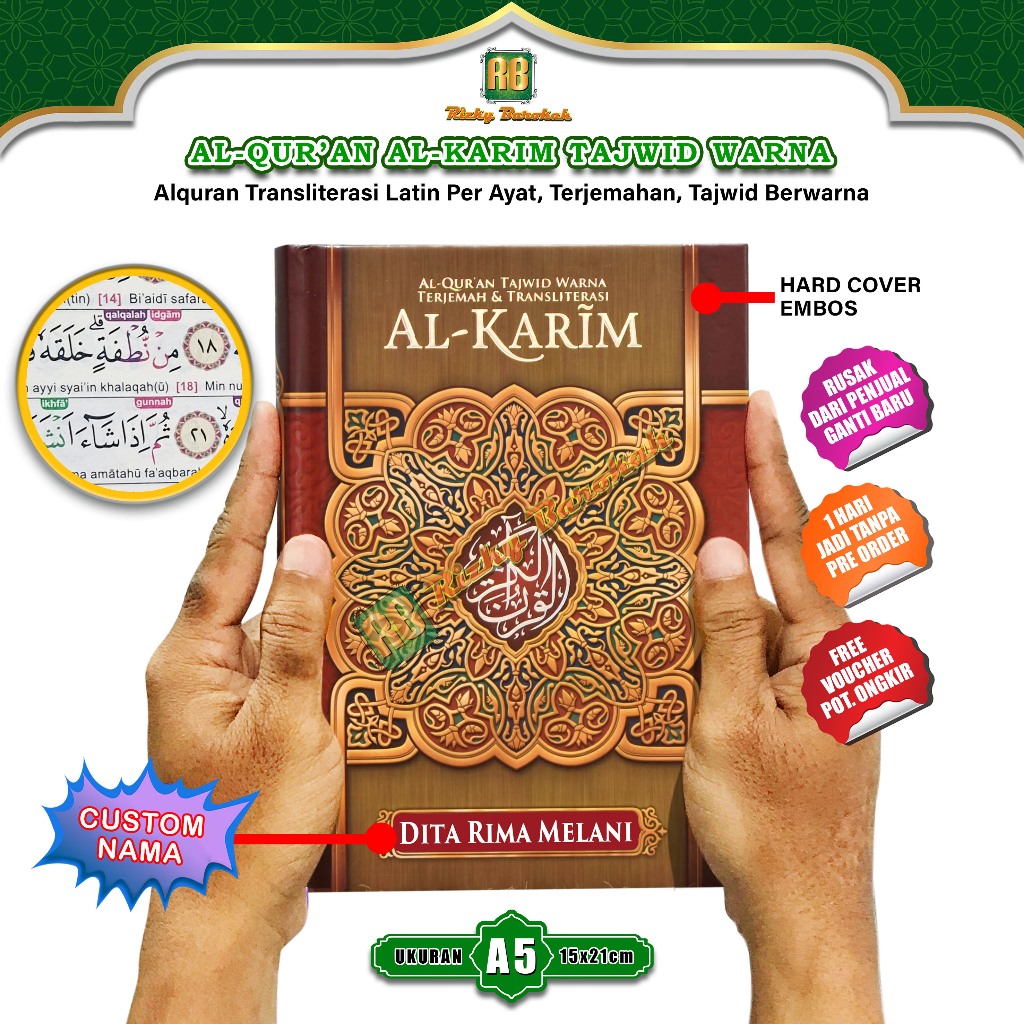 Al-Quran Al Karim Latin Terjemahan Tajwid Warna Custom Nama Alquran Terjemah Ukuran Sedang A5