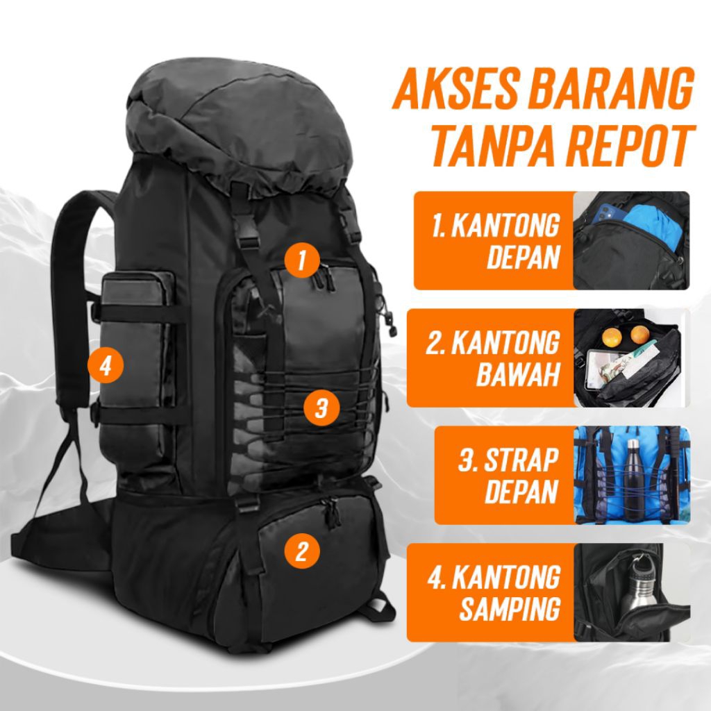Tas Pendaki Gunung/90 Liter/waterproff/Back pack Travel/Pendaki Gunung/carrier/Black