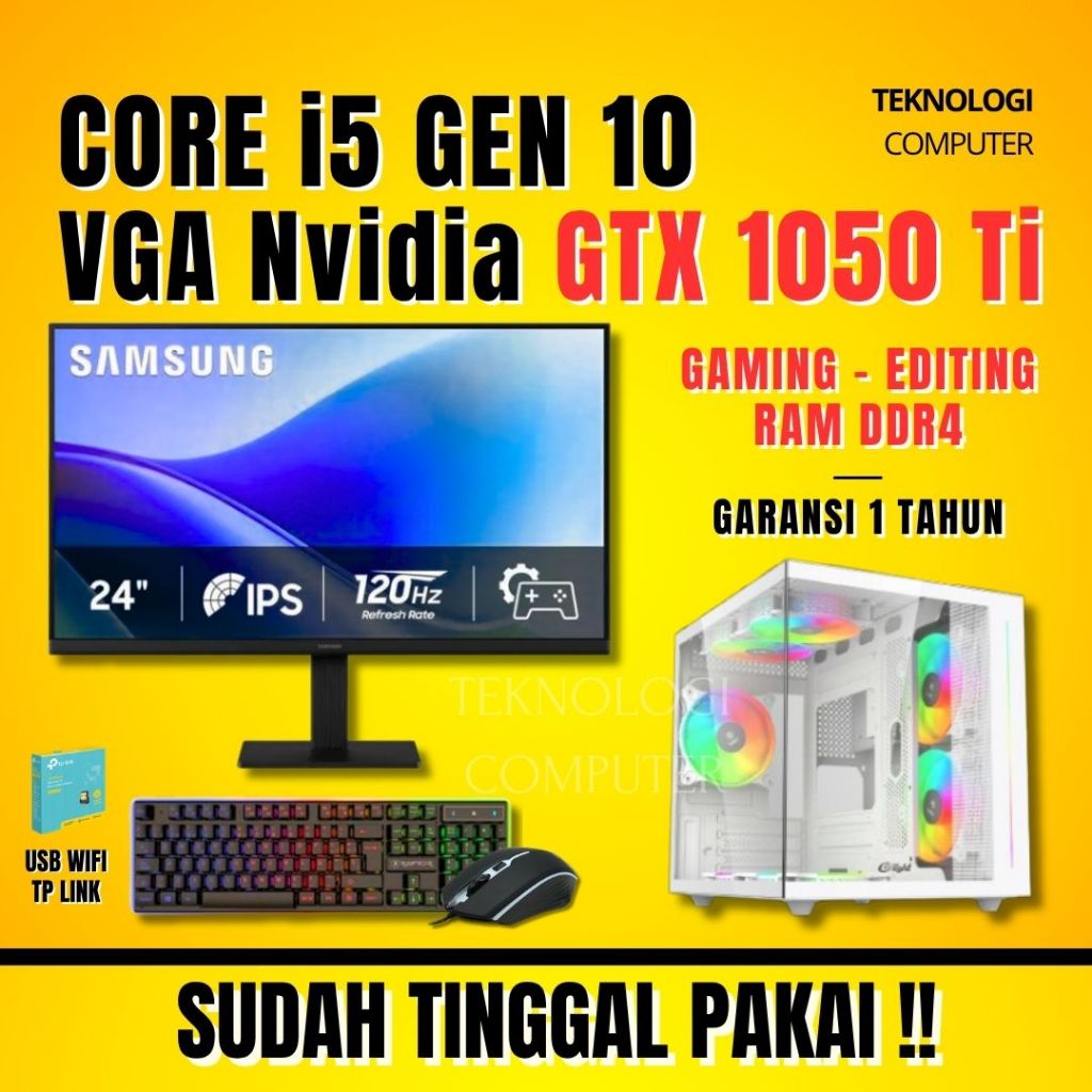 Core i5 | Gen 10 | VGA GTX 1050 Ti | Full Set | PC Rakitan | Komputer CPU | PC Gaming Editing