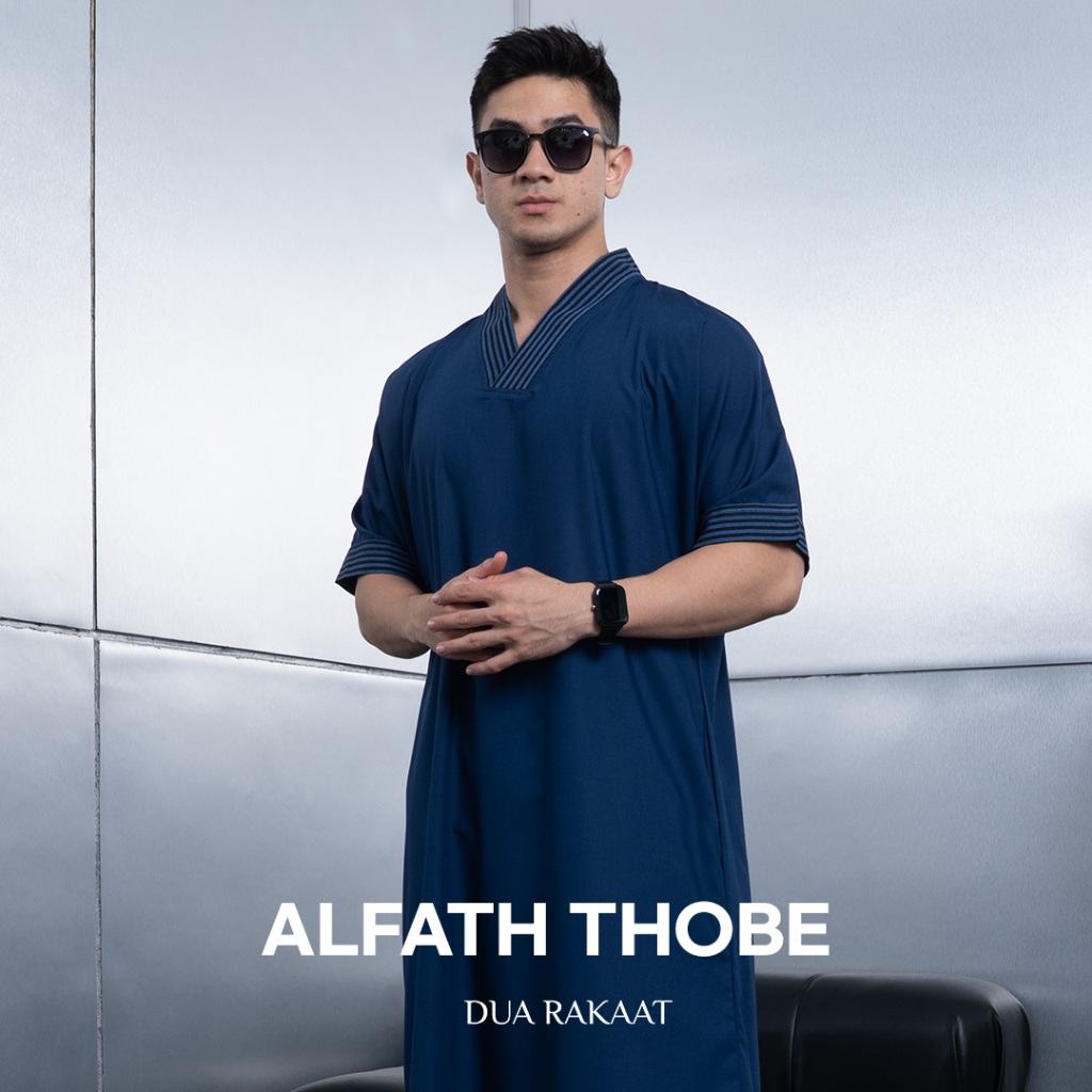 DGAWAN X DUA RAKAAT Original ALFATH THOBE Lengan Pendek Jubah Pria Muslim Katun Adem Nyaman Formal &