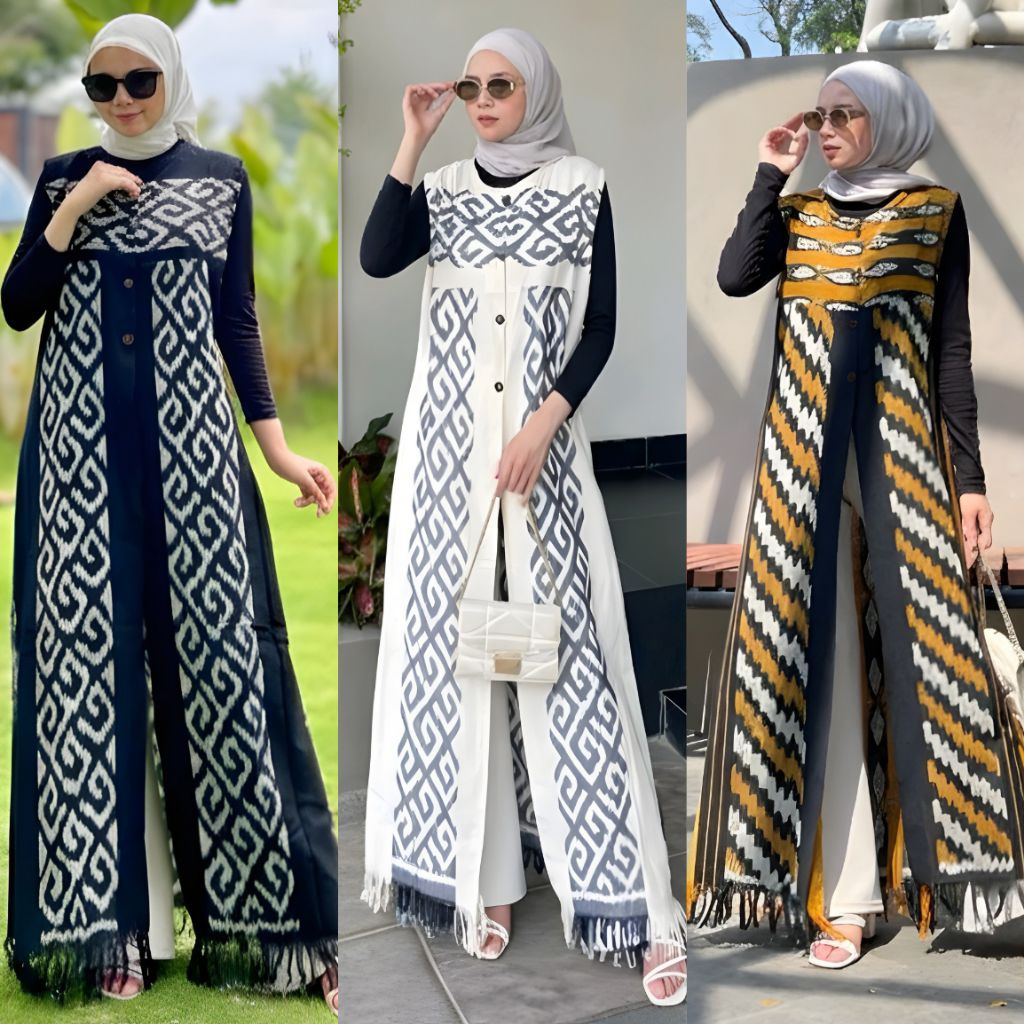 Outer Panjang Baju Muslim Tenun Troso, Long Outer Outwear Tenun 184