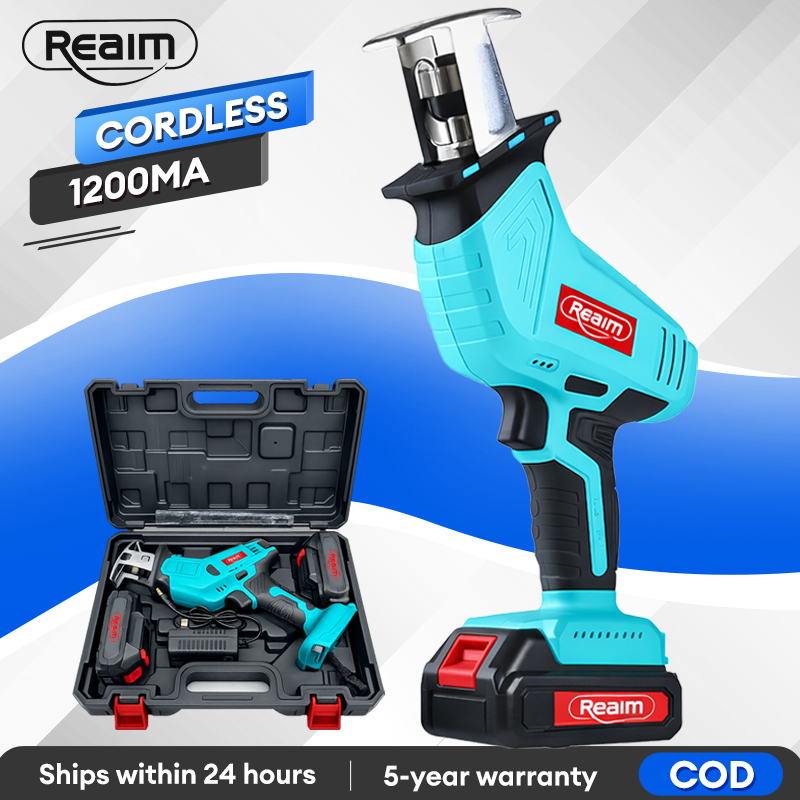 Reaim Mesin Reciprocating Saw Cordless Gergaji Kayu Besi Baterai Koper Alat  Pemotong Gergaji Kayu
