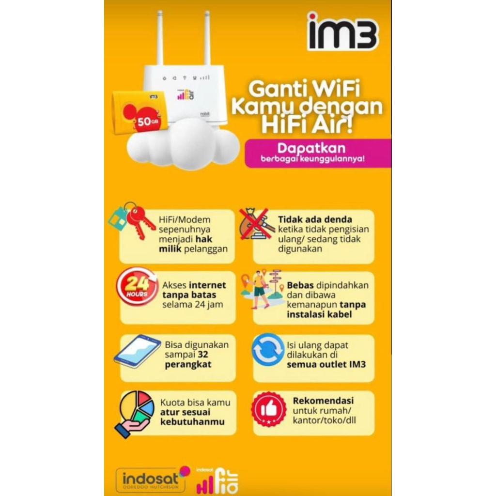 Hifi Air Indosat - Merek HKM ( Wifi Internet Tanpa Kabel)