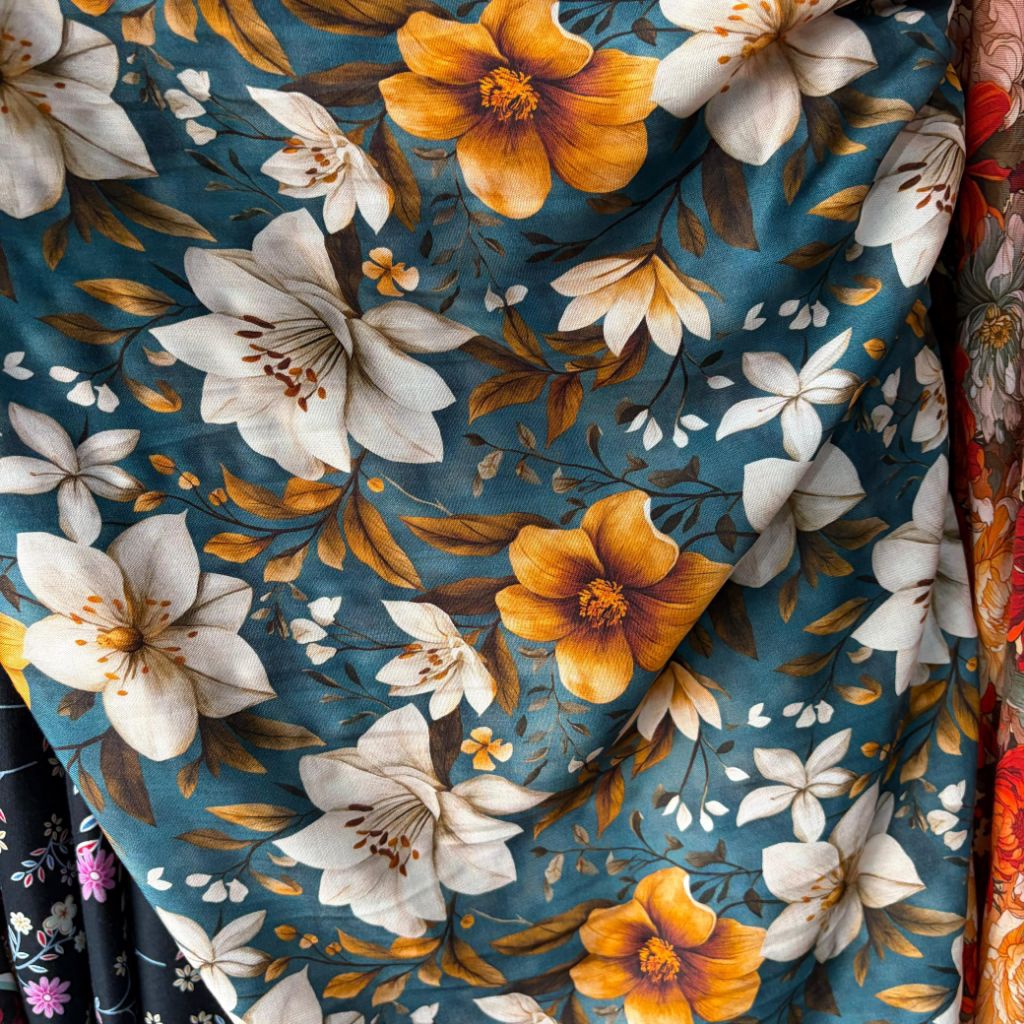 kain katun rayon viscose premium motif bunga besar