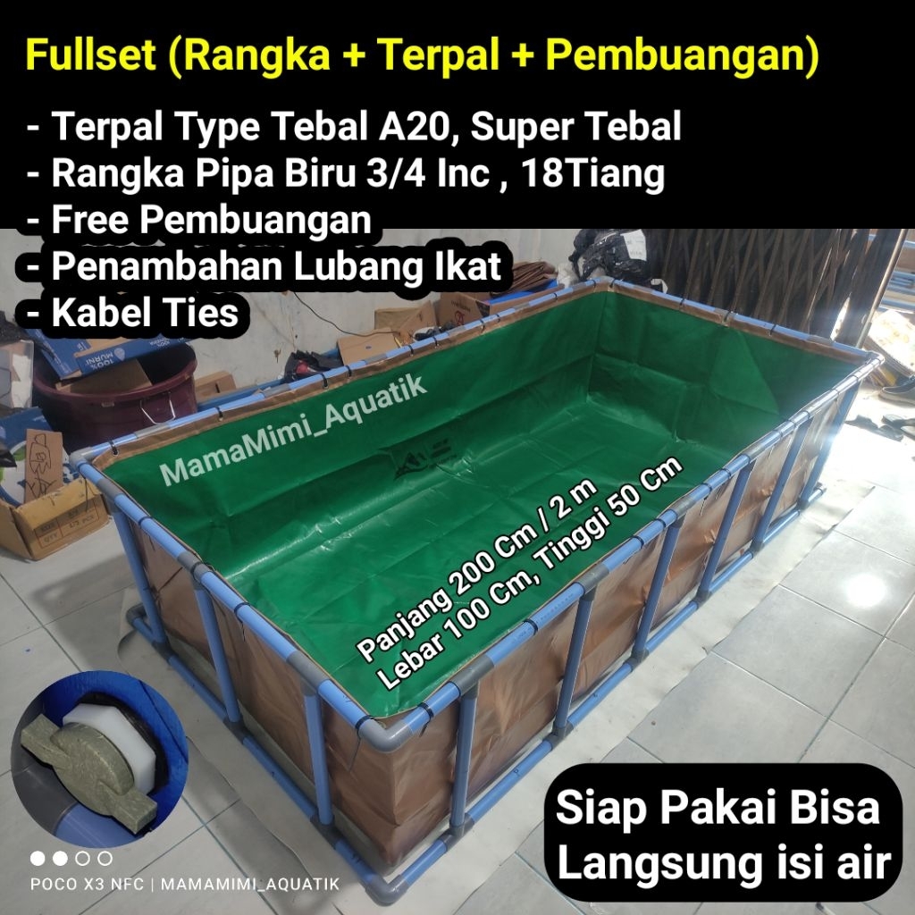 Kolam Terpal 200x100x50 Full Set Rangka A20 & A12