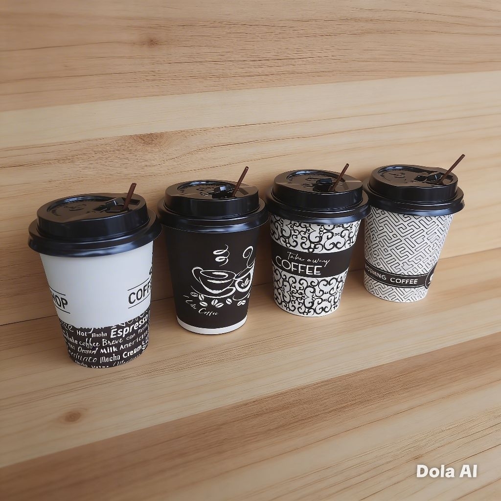 Paper cup 8 oz paket lengkap tutup dan sedotan (50 pcs) | Gelas kopi panas Joycup | Cup kopi tebal a