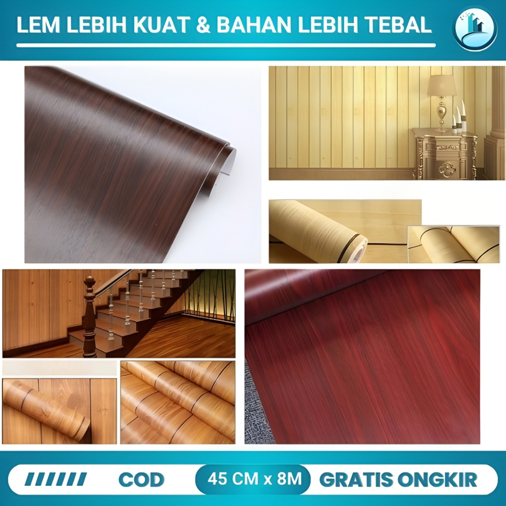 [COD 10M] Wallpaper Stiker Dinding Motif Serat Kayu Cokelat Wallpaper Meja Lemari Kayu 10 Meter