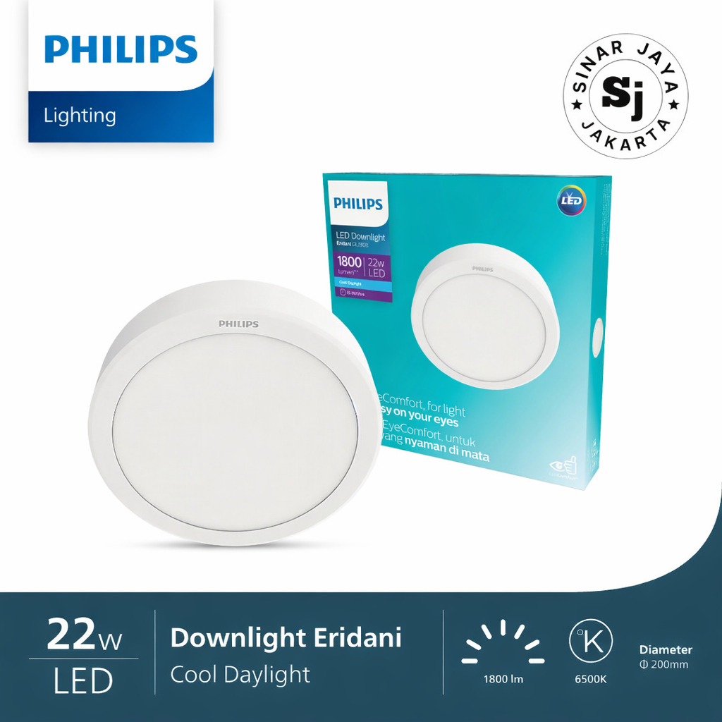 Lampu Plafon Philips Eridani  22W 22 Watt  DL 190B  LED Downlight Outbow Bulat - Cahaya Putih (6500K