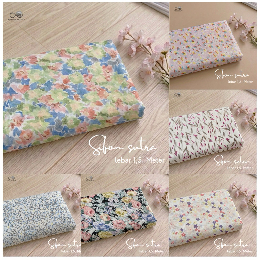 kain sifon sutra premium motif bunga - sifon salju adem lembut motif floral an