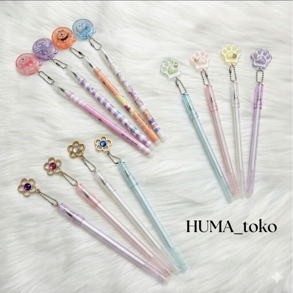 Pulpen Lucu Aesthetic Gel Warna Pastel dengan Gantungan lucu