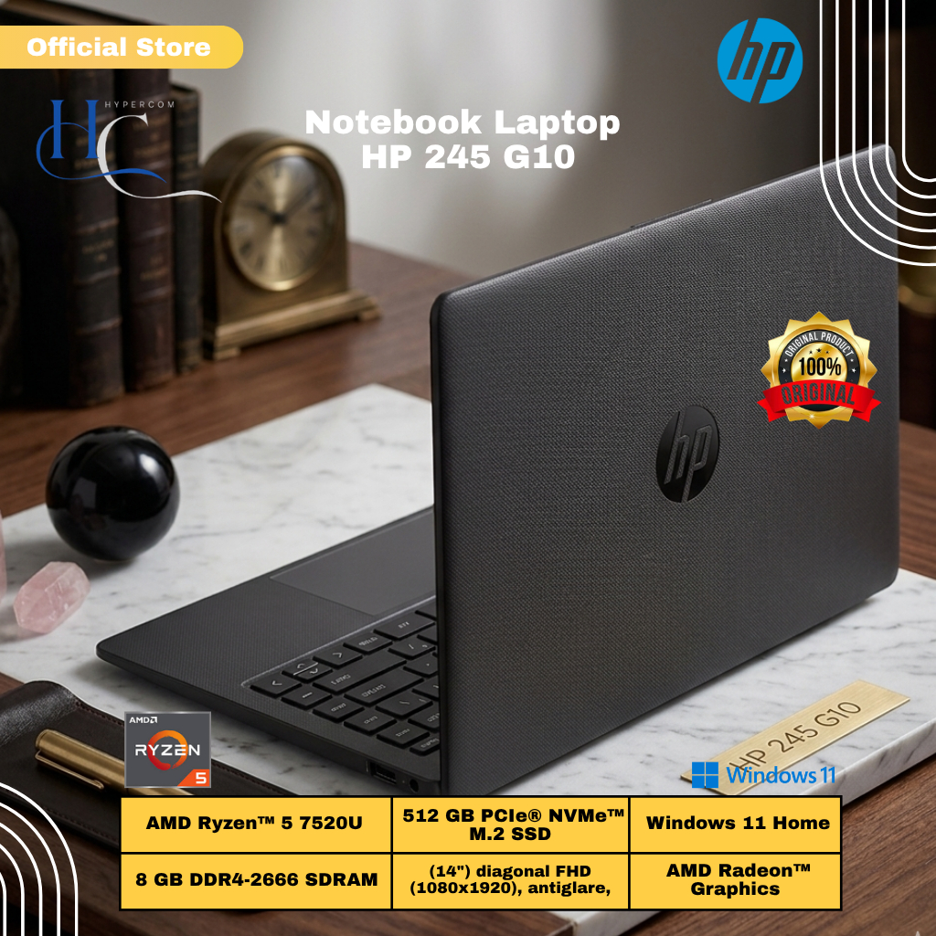 Laptop HP 245 G10 AMD RYZEN 5-7520U [RAM 8GB/SSD 512GB/ 14 FHD/Fingerprint/WIN 11 HOME]
