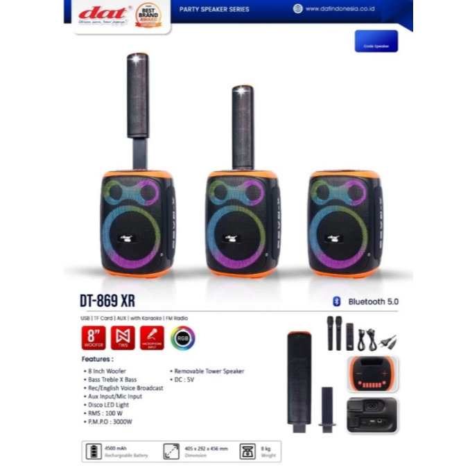 DAT PRIVE SPEAKER BLUETOOTH 8INCH DT-869 XR