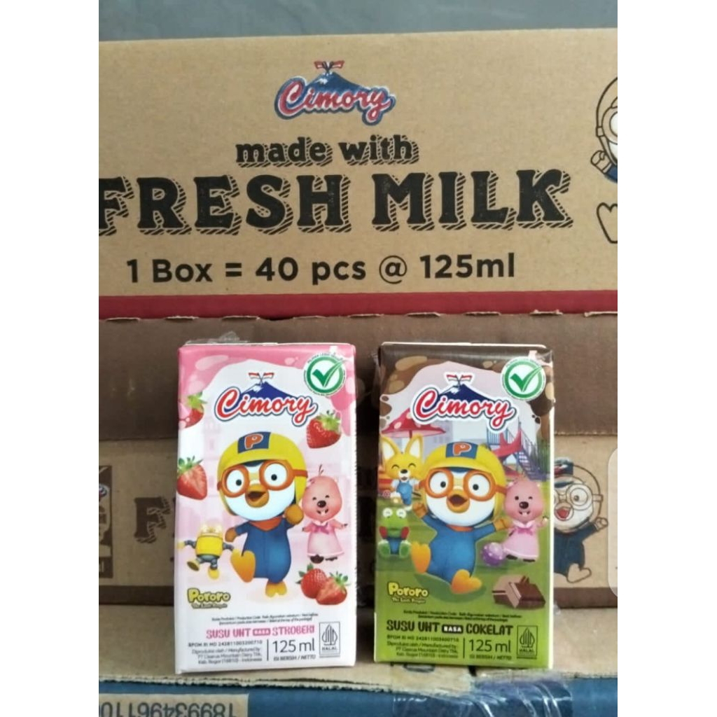 1 dus isi 40 pcs Cimory fresh milk 125 ml susu UHT rasa coklat/strawberry harga murah grosir bisa ki