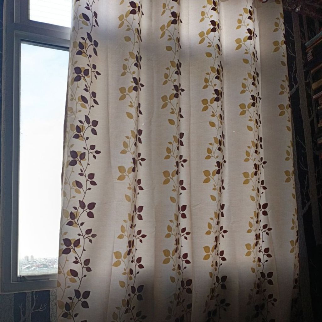 Gorden Minimalis Katun Micro - Motif Asoka Hijau, Tinggi 150cm, Anti Jamur dan Luntur